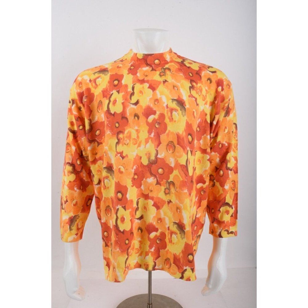 United Colors of Benetton Womens Floral Long Sleeve Sweatshirt L XL Orange retro